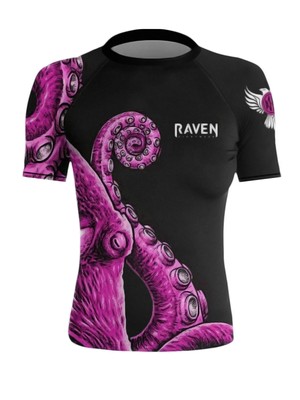 Raven Fightwear Women's Kraken Octopus BJJ Rash Guard Short Sleeve MMA Black/Pi