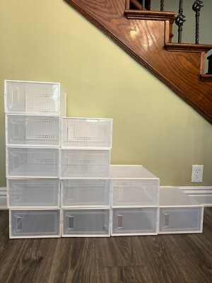 12PCS Shoe Storage Box Clear Stackable Shoe Container Sneaker Organizer XL