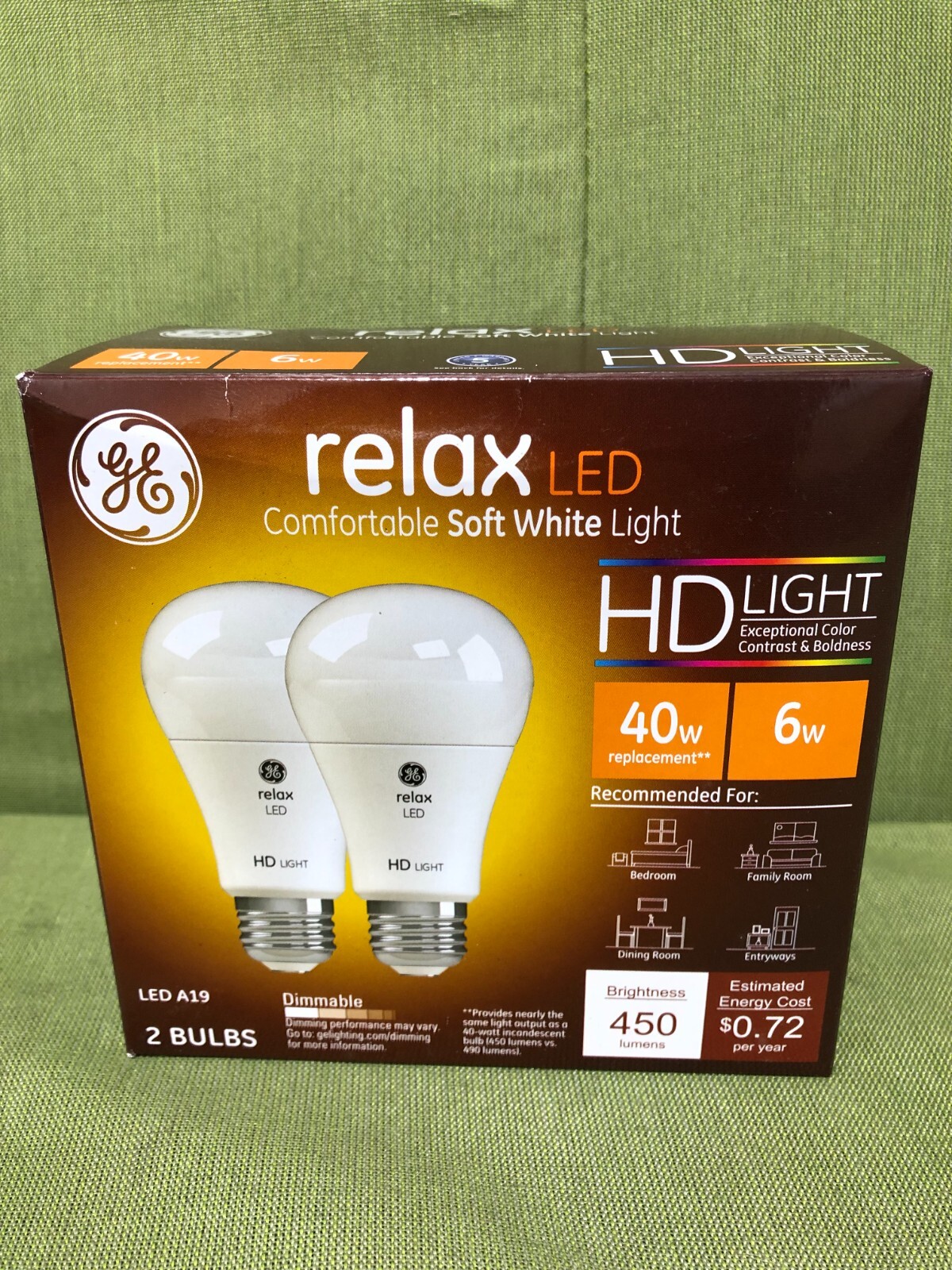 GE Relax LED Light Bulb 6W (40W) Soft White Dimmable HD Lamps (2 Bulbs) GE Relax LED Light Bulb 6W (40W) Soft White Dimmable HD Lamps (2 Bulbs)