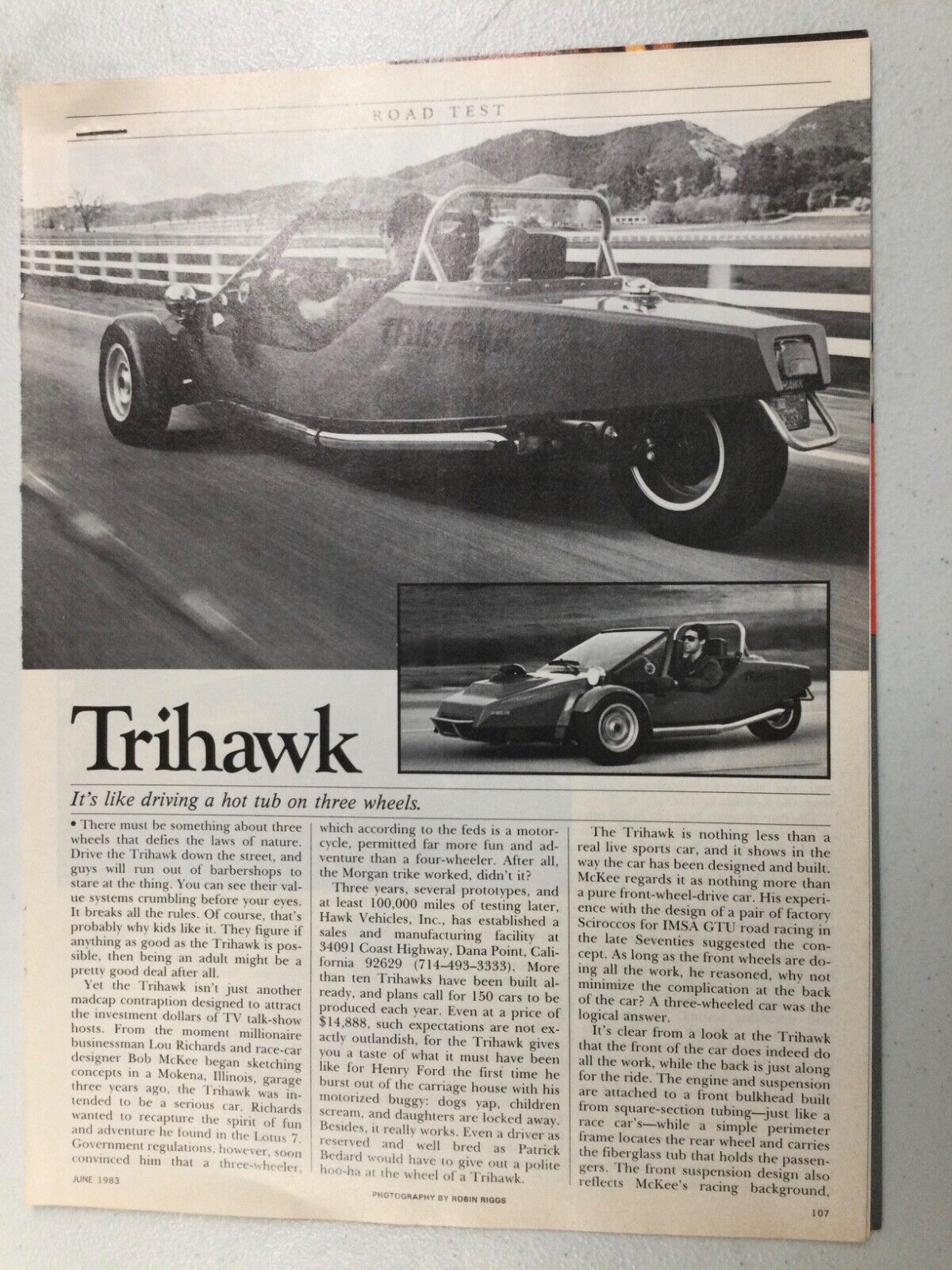 TTTArt 14 Article Road Test 1983 Trihawk 3 Wheel 304 June 1983 4 page TTTArt 14 Article Road Test 1983 Trihawk 3 Wheel 304 June 1983 4 page
