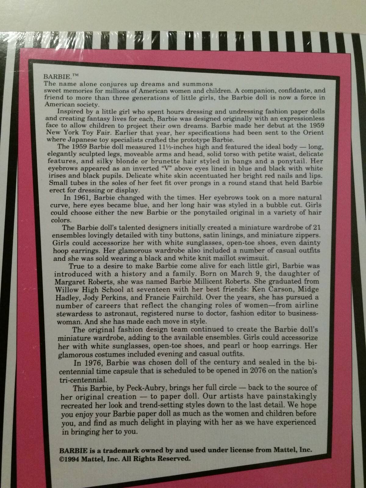 VINTAGE BARBIE PAPER DOLLS/ 1961 