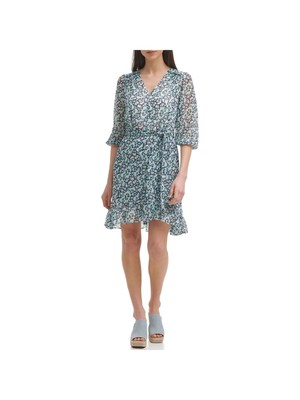 

KARL LAGERFELD Женское белое платье с галстуком выше колена Wear To Work Faux Wrap Dress, Белый