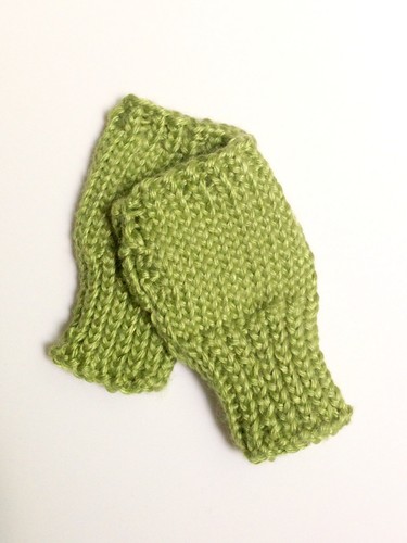 Fingerless Mittens, Hand Knitted Gloves for Baby, Soft Moss Green, 0-6 months
