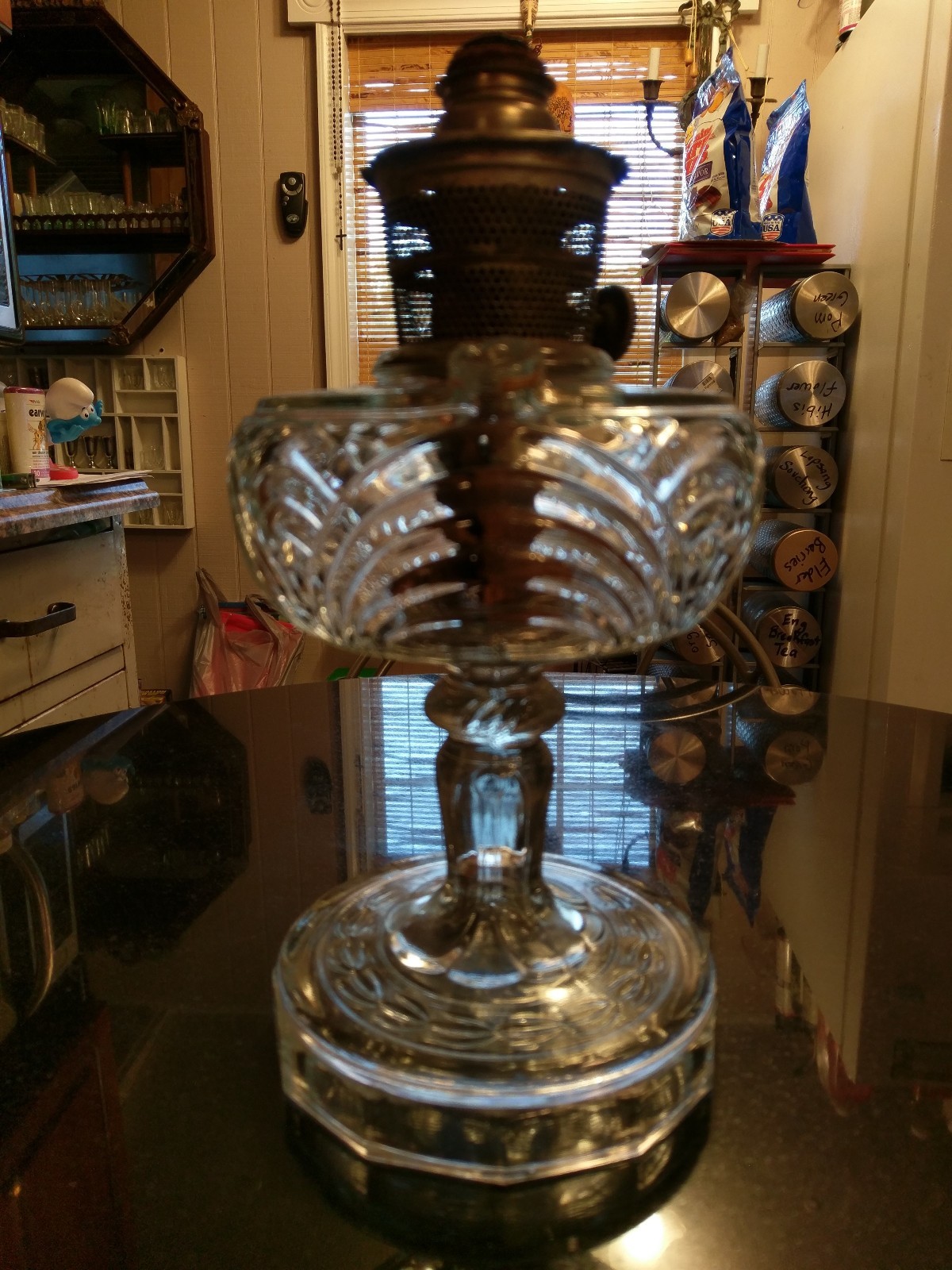 Beautiful Antique Pattern Glass Oil Lamp