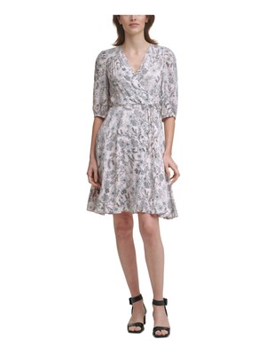 

CALVIN KLEIN Женское розовое платье с пышными рукавами и короткими рукавами из искусственной кожи с запахом, Розовый