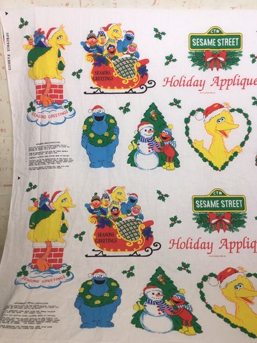 Sesame Christmas Fabric Holiday Appliques  5 Panels Spectrix Fabrics EUC