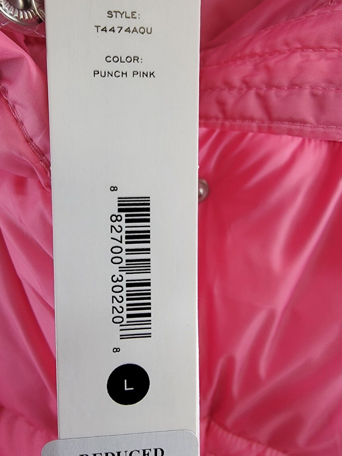 AQUA Cire Wonder Short Puffer Jacket Women's L Punch Pink Zip/Snap Closure L/S~ - Picture 17 of 17