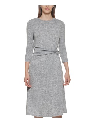 

CALVIN KLEIN Женская эластичная одежда миди с круглым вырезом и рукавами 3/4 со складками на работу, Серый