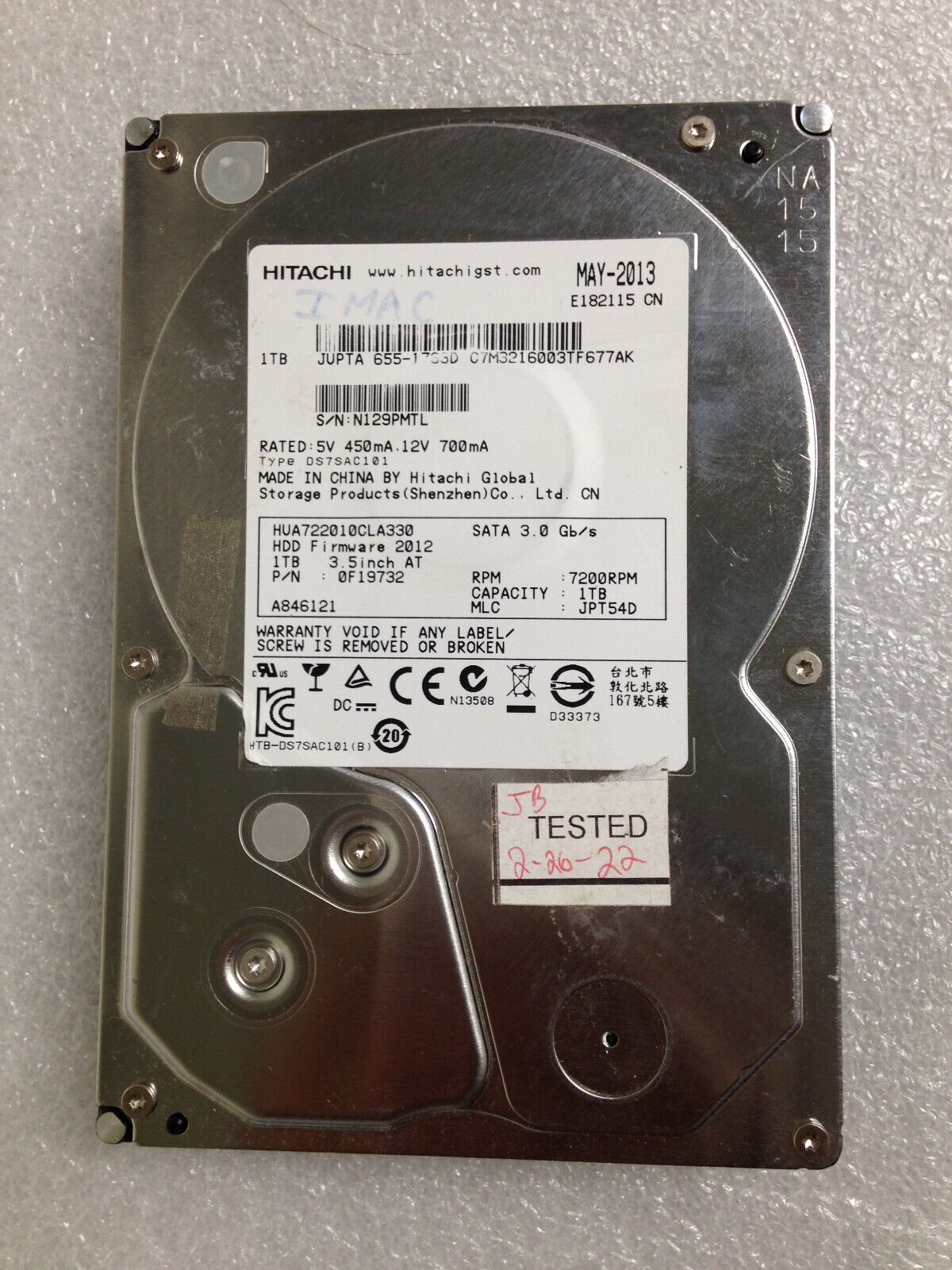 Hitachi HUA722010CLA330, PN 0F19732 SATA 1TB 3.5'' Hard Hitachi HUA722010CLA330, PN 0F19732 SATA 1TB 3.5'' Hard