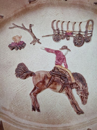1950s VTG CALIFORNIA POTTERY BAR-B-QUE SERVING PLATTER - COWBOY RODEO WESTERN