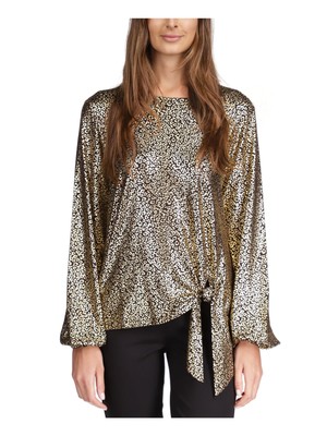 MICHAEL MICHAEL KORS Женский черный коктейльный топ с длинным рукавом и круглым вырезом L