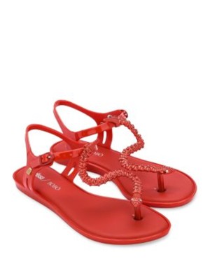 

Женские босоножки MELISSA Red Crystal Logo Solar Bobo с круглым носком на танкетке с ремешком на пятке, Красный, 33283
