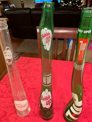 Lot Of 3 Stretch Bottles 7up Bubble Up Nesbitts