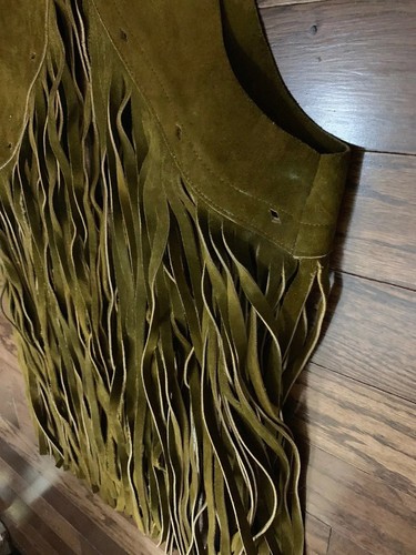 Vintage 60’s 70's Authentic Brown Suede Leather Fringe Vest Hippie Small