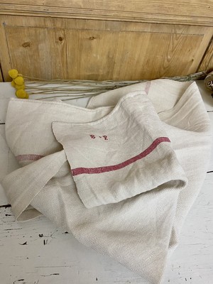 Antique Rustic C 1870 French Tablecloth Pure Linen MK Monogram Centre Seam Homespun Hand Woven Handmade Home Decor Country Style Natural