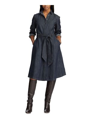 

LAUREN RALPH LAUREN Женское темно-синее платье-рубашка с галстуком ниже колена Petites, Navy