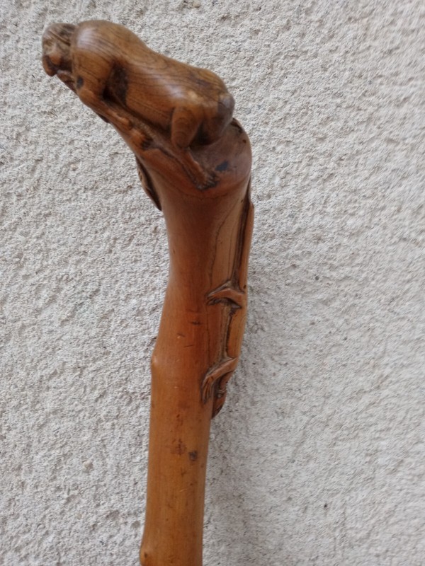 Ancienne Canne BÃ¢Ton De Marche Monoxyle Art Populaire Riche DÃ©Cor SculptÃ© Xixe