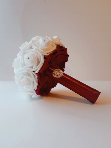 White And Burgundy Bridal Bouquet, bridesmaid bouquet, white wedding bouquet,
