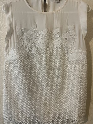 Ann Taylor Loft Shirt Womens XS Ivory Lace Tank Top Sleeveless