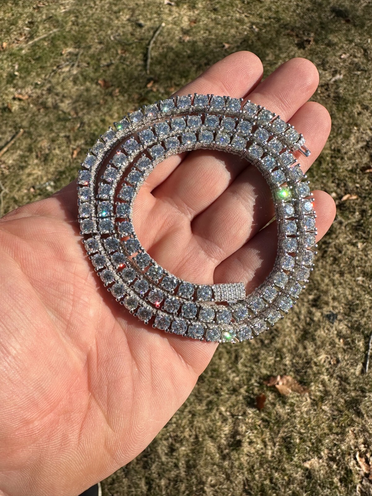 Pre-owned Harlembling 5mm Moissanite Tennis Chain Necklace Reinvented 925 Silver Stones On All Sides