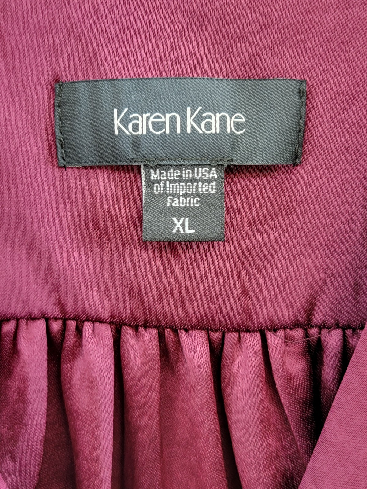 Karen Kane Shirred Blouse Womens XL Wine Solid Collared Long Sleeve Button Front - Picture 11 of 16