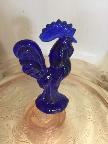 Stunning Cobalt Blue Depression Glass Rooster  Figurine 4.4