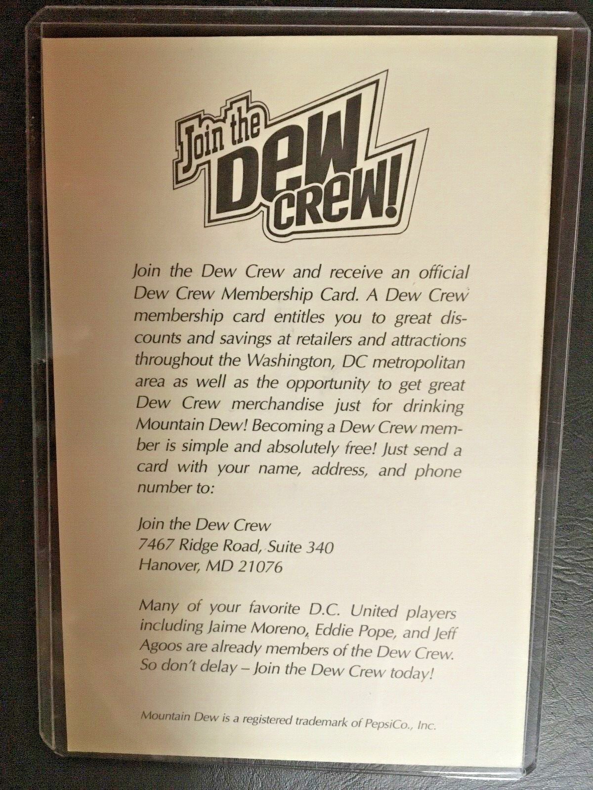 Eddie Pope  Autograph Jumbo Card D.C. United Mountiain Dew Auto Nice  HOF MLS