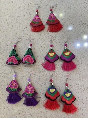Pantallas Aretes Mexicanos Hechos En Tela Bordada