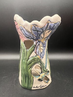 2003 Blue Sky Clayworks Iris Dragonfly Candle Tart Warmer Heather Goldminc