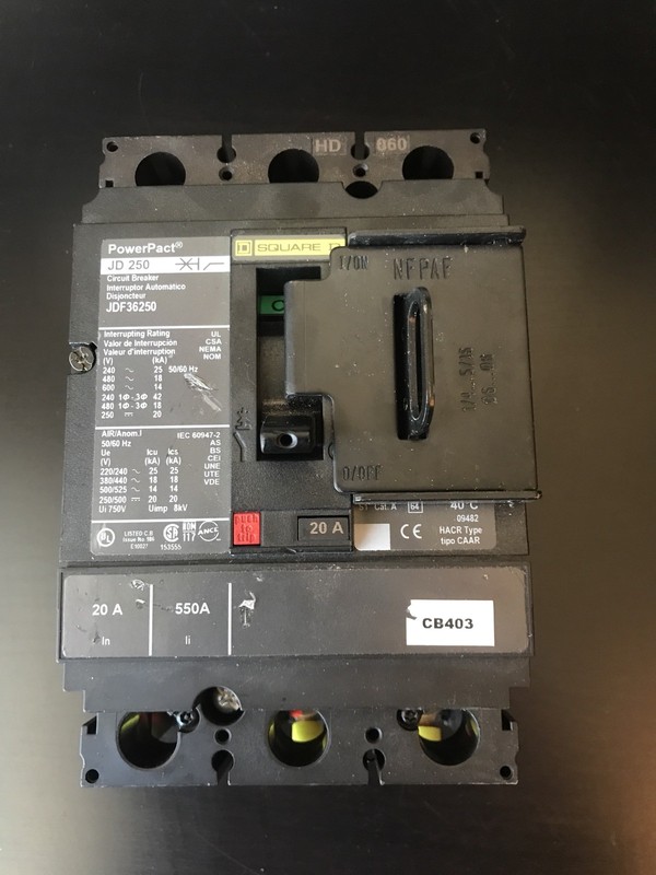 Square D Powerpactjd 250 Jdf36250 20a 3pole Circuit Breaker