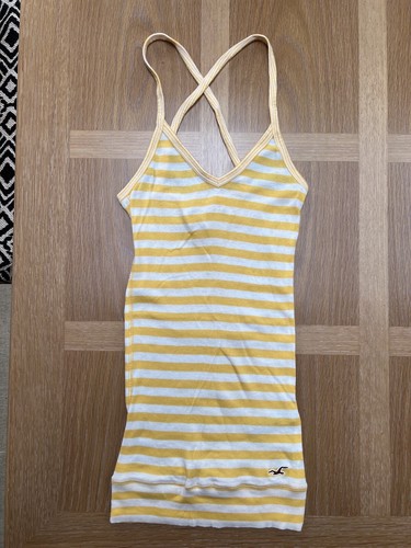 ★ Leey★ VINTAGE SLEEVELESS TOP WHITE P0000EDX NWOT Hollister Y2K Tank Top Yellow White Stripe Original