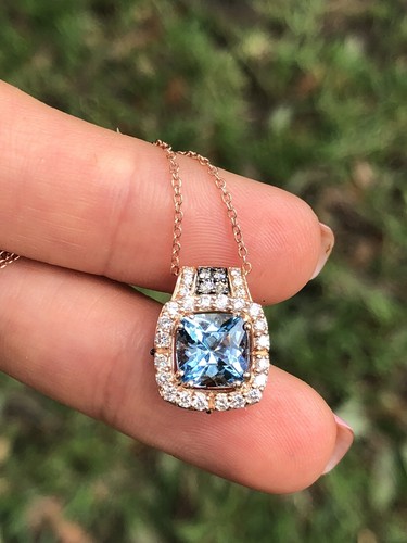 Pre-owned Le Vian Levian Aquamarine Chocolate Diamond Pendant Necklace Cushion Cut 14k Rose Gold