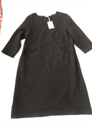 NEW WOMENS BODEN GLORIOUS BRITISH STYLE RIBBED BLK DRESS 3/4 SLEEVES SIZE 16L