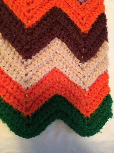 Afghan Blanket Spread  35 X 41 Handmade Fall Colors Crochet Chevron