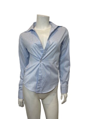 NWT CISSA The Cross Over Fitted Shirt in Clearwater Stripe Size XS