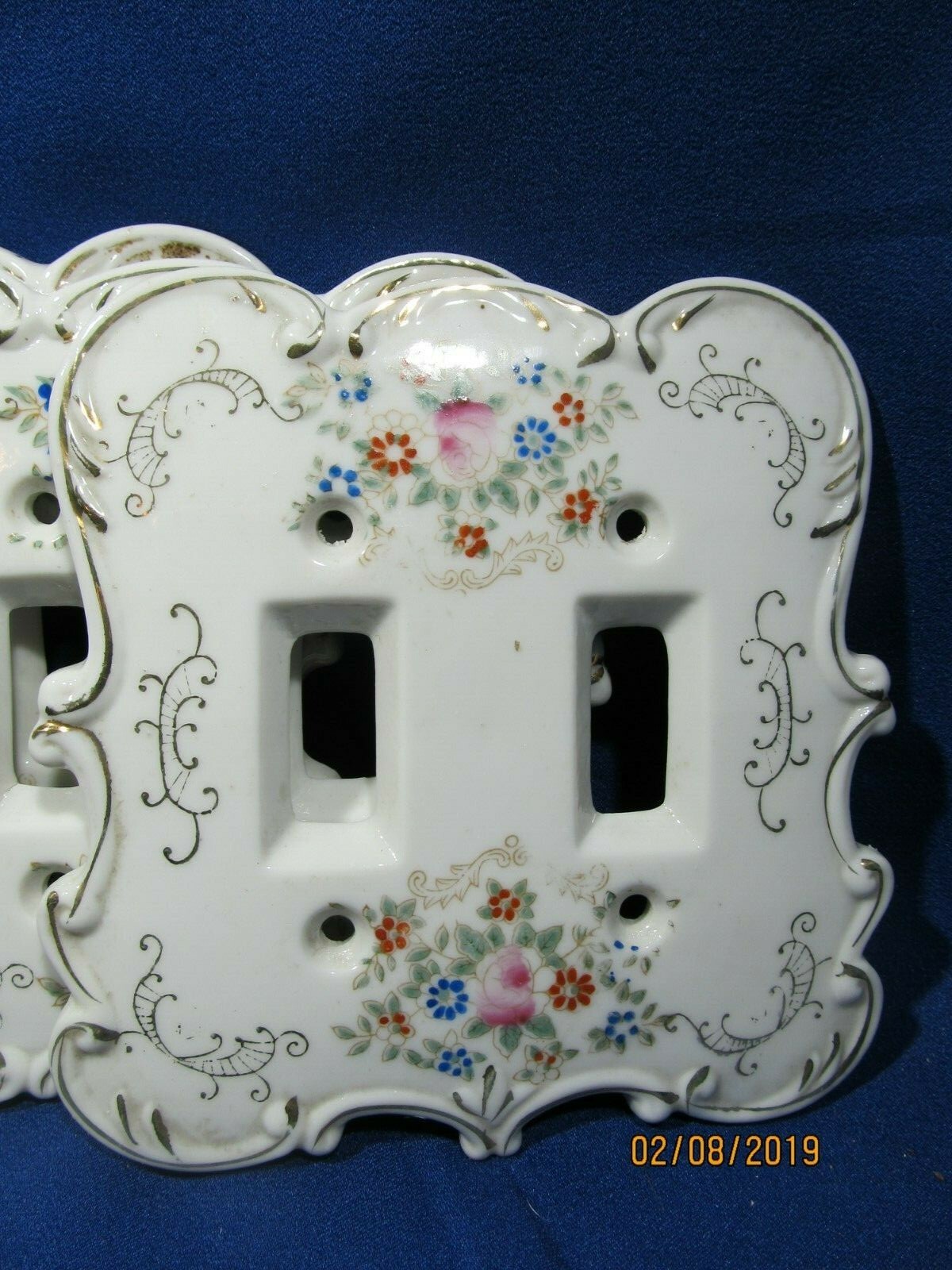 VINTAGE Porcelain DOUBLE Light Switch Plates - Set of 5 identical