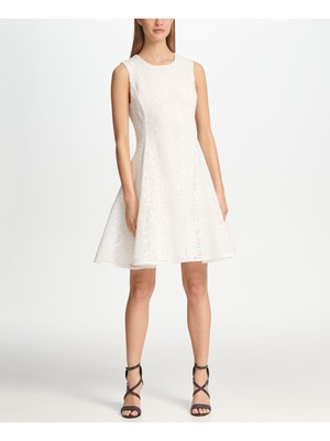 

DKNY Женское платье цвета слоновой кости с круглым вырезом выше колена, облегающее + расклешенное платье, Цвет слоновой кости