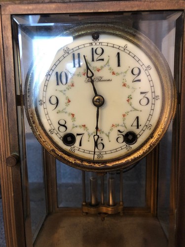 Seth Thomas Clock Glass Pendulum Mantle Brass Vintage Great Design Key Floral