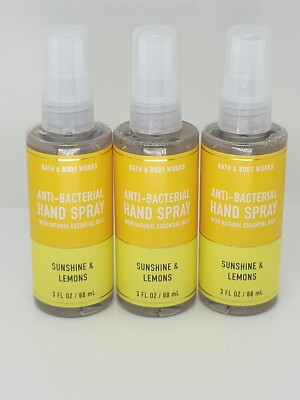 Bath & Body Works Sunshine Lemons Anti-Bacterial Hand Spray 3oz x3