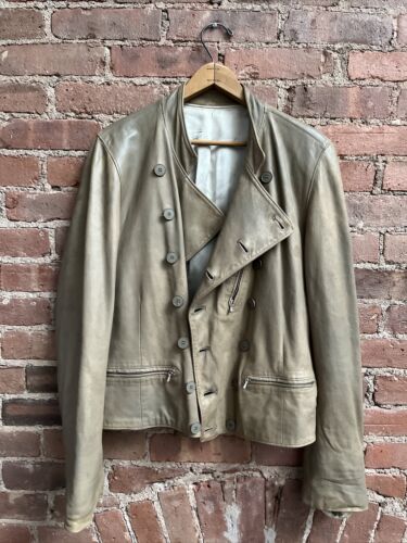 Agnès B. Homme Men's Leather Bomber Jacket, Sz 48, Beige Agnès B. Homme Men's Leather Bomber Jacket, Sz 48, Beige
