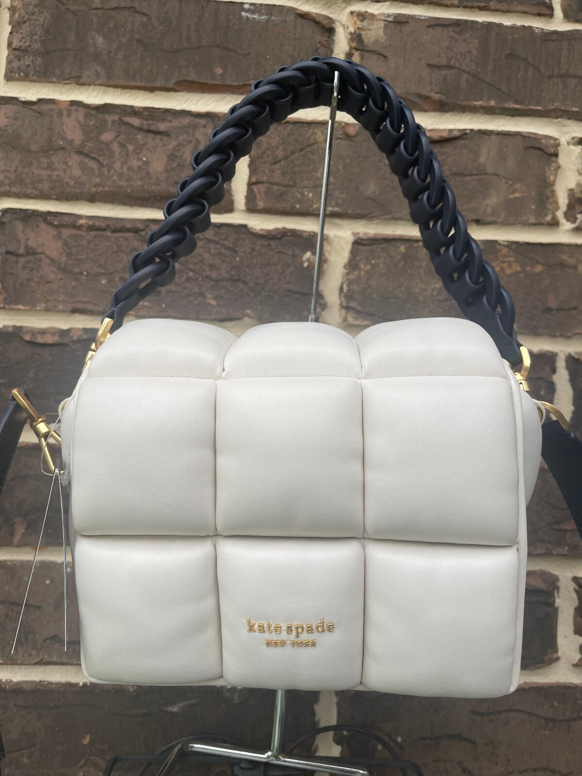 NWT $528 Kate Spade Boxxy 3D Leather Rubix Cube Crossbody Cream