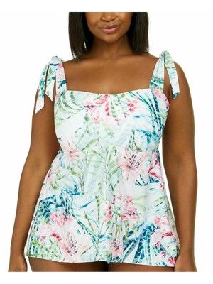

Женский купальник BECCA белого цвета с тропическим принтом Bandeau Lush Lagoon Tankini Top, Белый