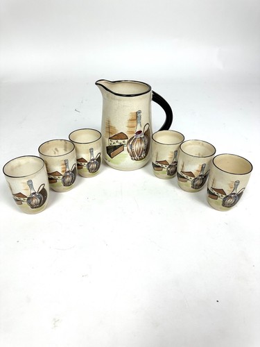 Vintage 60's Royal Sealy Capri Handpainted Pitcher w/6