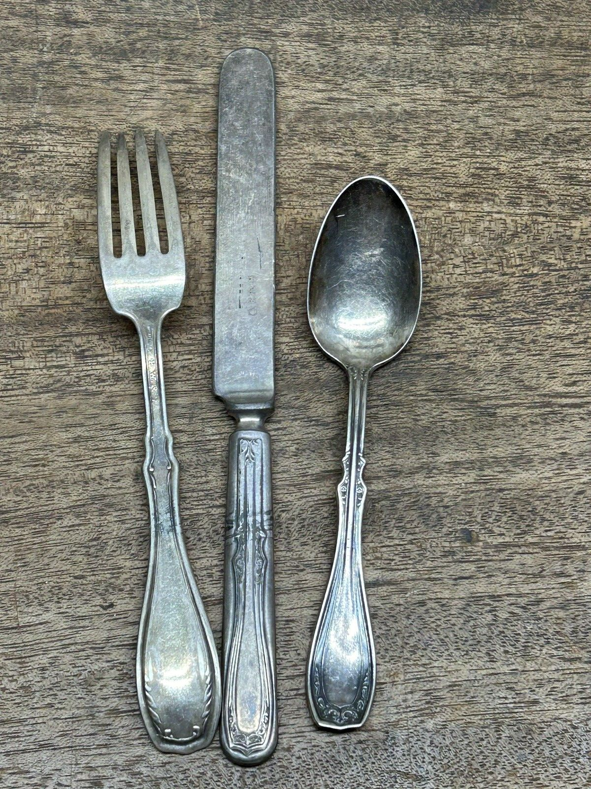 Vintage Silver Plate Flatware Silverware Youth Set ~ Unkown Pattern ~W.R. Shield