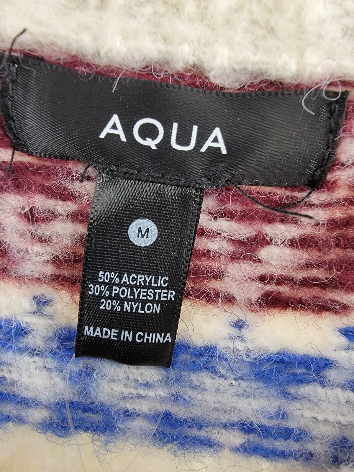 AQUA Fair Isle Sweater Women's M Cream Multi Crew Neck Long Sleeve Pullover - Picture 9 of 15