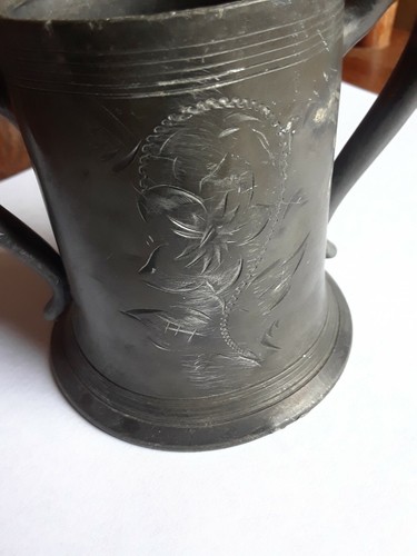 Antique/Vintage Double Handle Creamer Engraved Flower Design