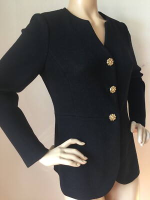 Pre-owned St John Knit Jacket Size 14 Black Santana Knit