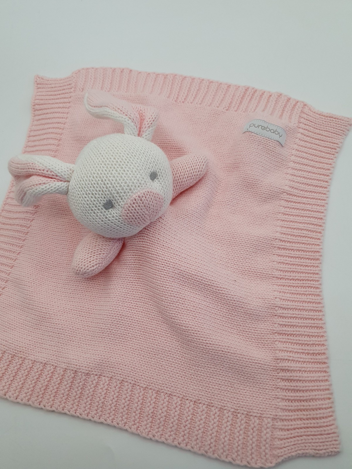 BABY SECURITY BLANKET PUREBABY PINK RABBIT HEAD LOVEY LOSTY