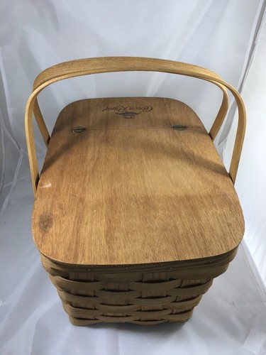 Vintage Crown Royal Picnic Basket Advertising Woven Wood Lid Vinyl Liner Handles