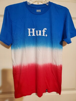Huf T Shirt Men's Size S Red White Blue Ombre Brand New 100% Cotton 